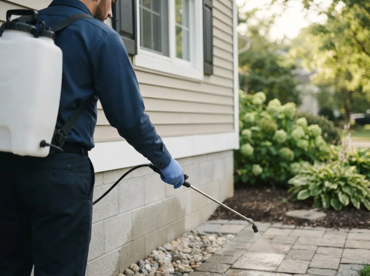 Pest control technician inspecting a home in Tallmadge, OH